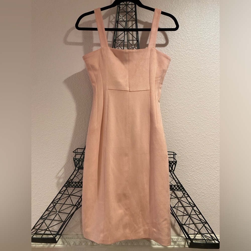 Light pink suede lace up back midi body con dress